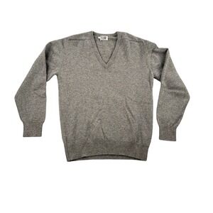 Racquet Sportswear Sweater M 42 Mens Gray Lambswool V-Neck Made in Scotland